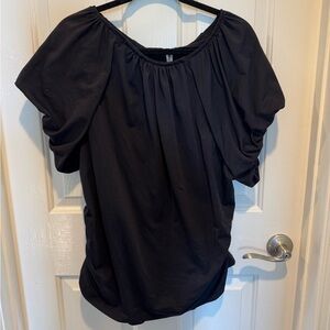 Anthropologie Black Ruched Material Short Sleeve Blouse Size 3X